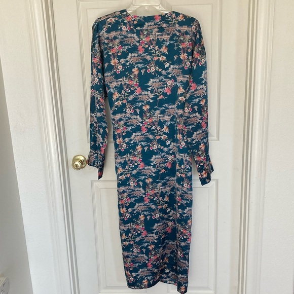 Jaase Japanese Kimono Floral Wrap Dress Size M Blue Pink White Green - Picture 7 of 14